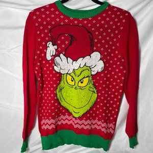 The Grinch Dr Seuss Christmas Sweater Red Size L - grinch with smirk